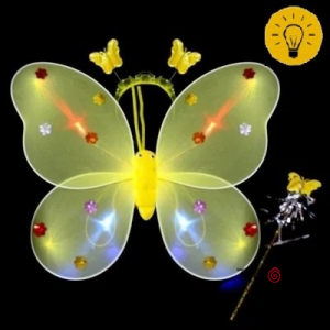 ALAS DE MARIPOSA LUMINOSA CON VINCHA Y VARITA AMARILLA x 1